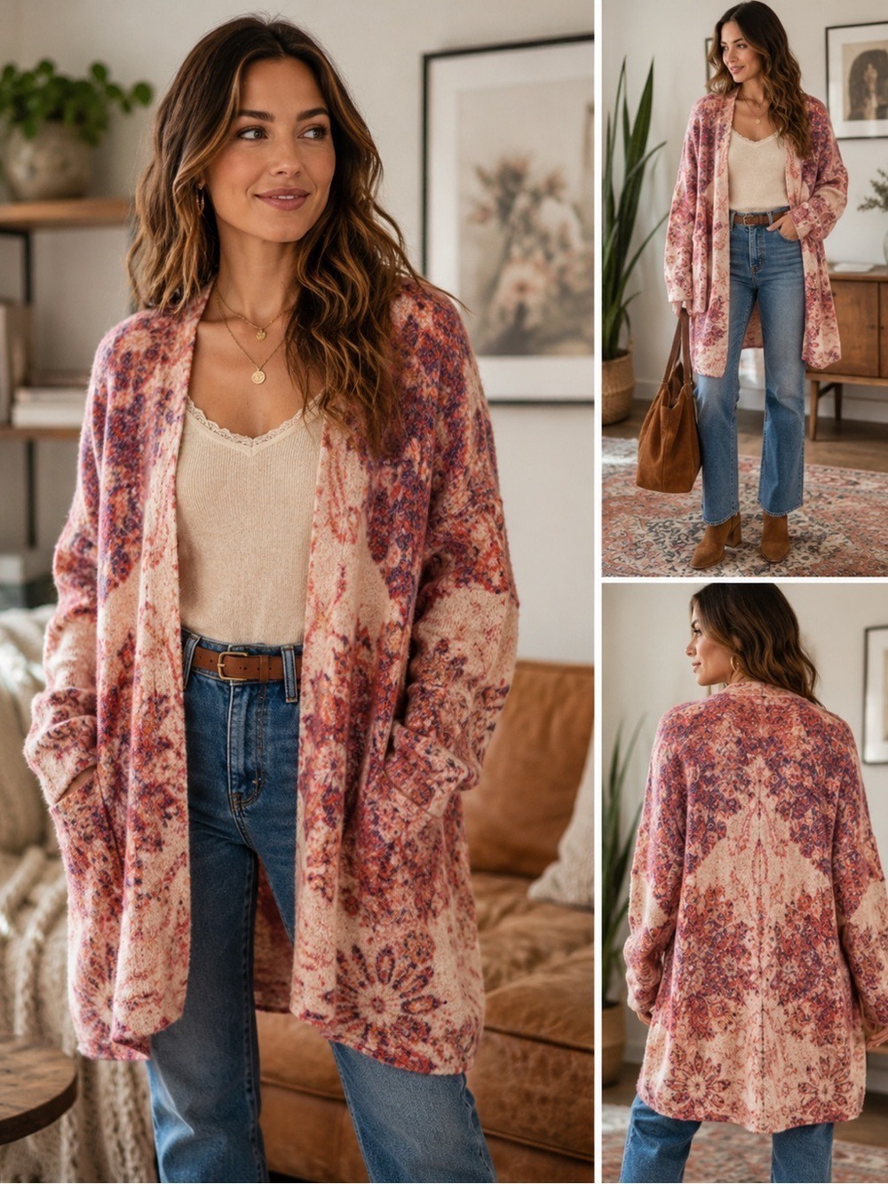 Anthropologie Akemi + Kin Floral Cardigan Wool Alpaca Blend Size Medium